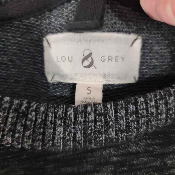 Lou & Grey Cotton Blend Gray Black Balloon Sleeve Sweater Shift Dress Size Small - Picture 4 of 8